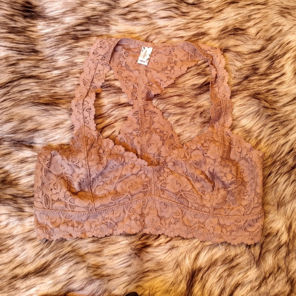 Tan Lace Boutique Bralette Boho Festival Racerback